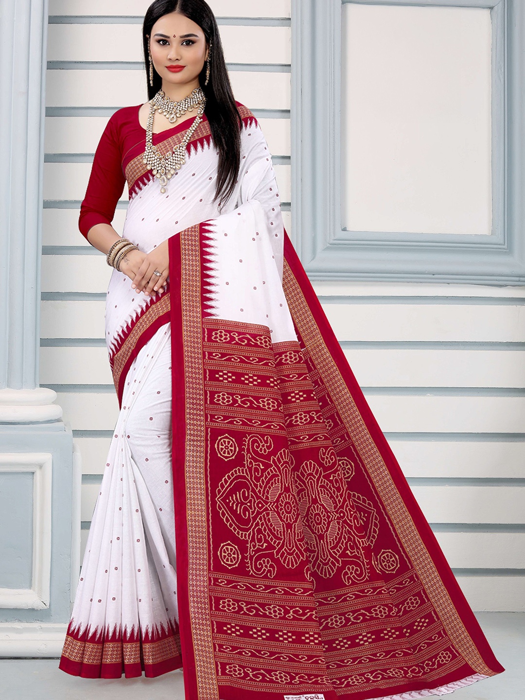 

pasapalli Pure Cotton Sambalpuri Saree, White