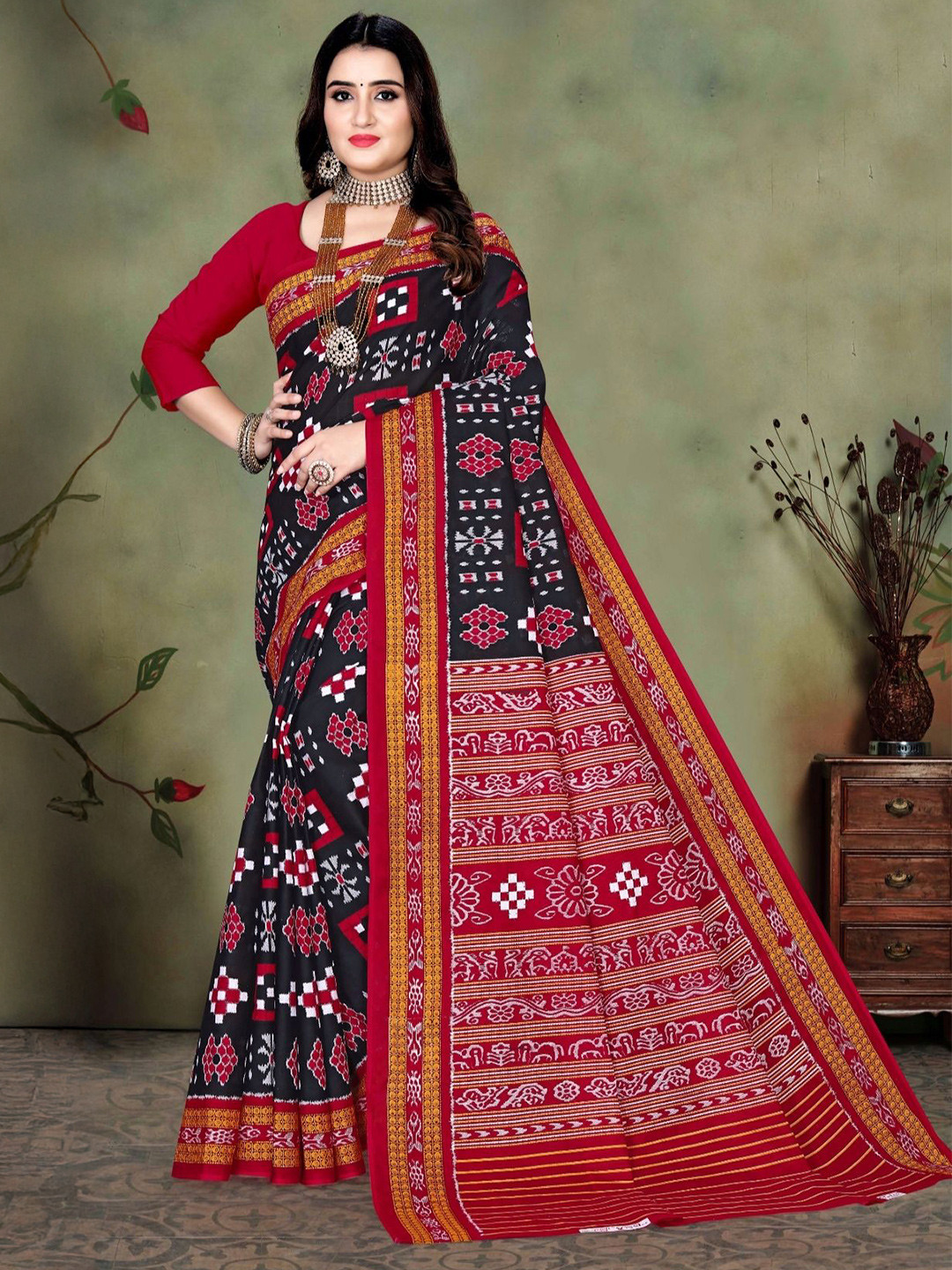 

pasapalli Pure Cotton Sambalpuri Saree, Black
