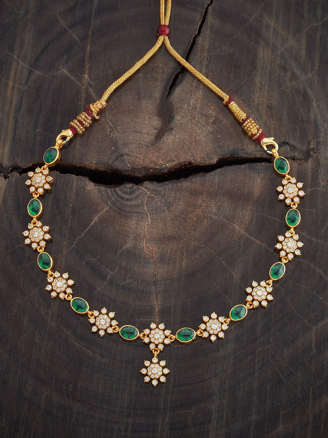 

Kushal's Fashion Jewellery 92.5 Sterling Silver Gold-Plated Cubic Zirconia Temple Necklace