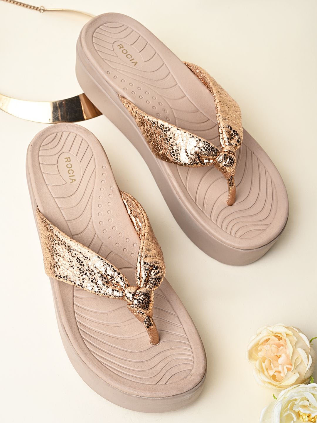 

Rocia Women Open Toe Wedge Heel Sandals, Rose gold