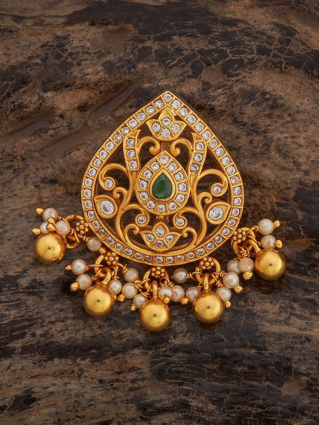 

Kushal's Fashion Jewellery 92.5 Pure Silver Gold-Plated CZ-Stone Studded & Beaded Pendant