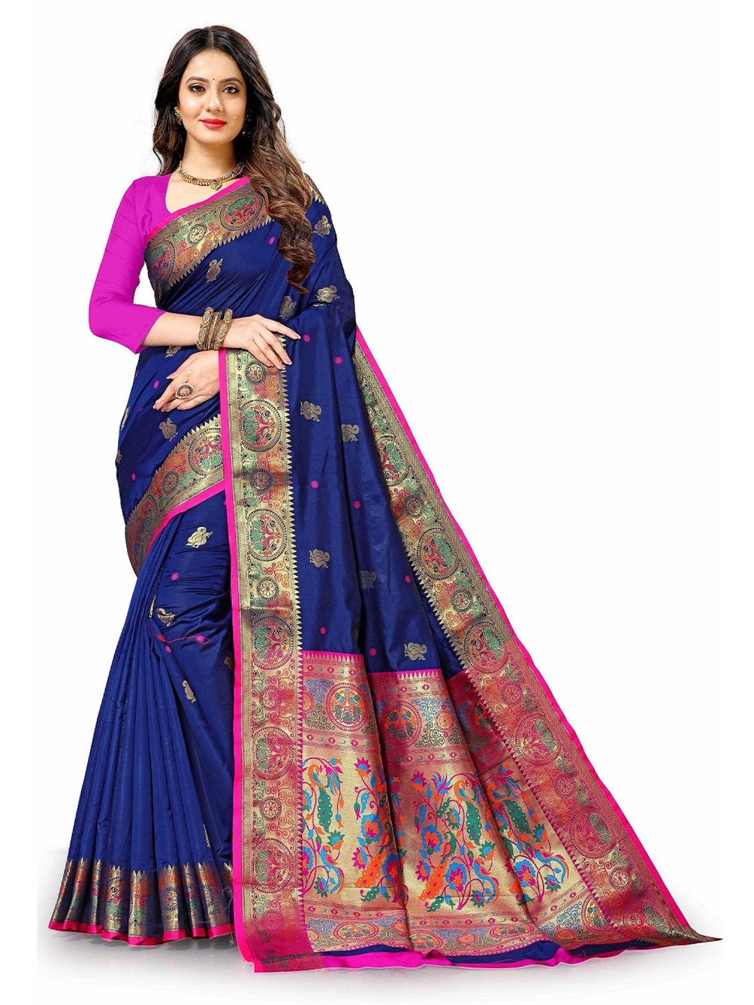 

VEDANT VASTRAM Ethnic Motifs Zari Saree, Navy blue