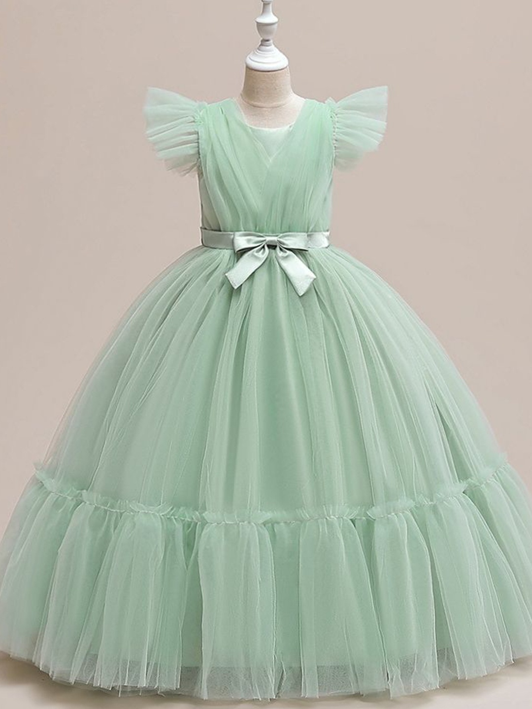 

LULU & SKY Girls Flutter Sleeve Fit & Flare Maxi Dress, Green