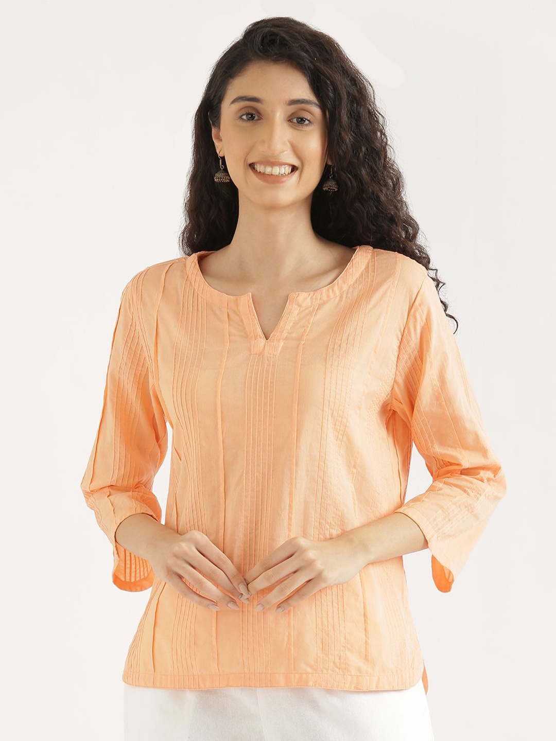 

SAADAA Women Solid Everyday Cotton Top, Peach
