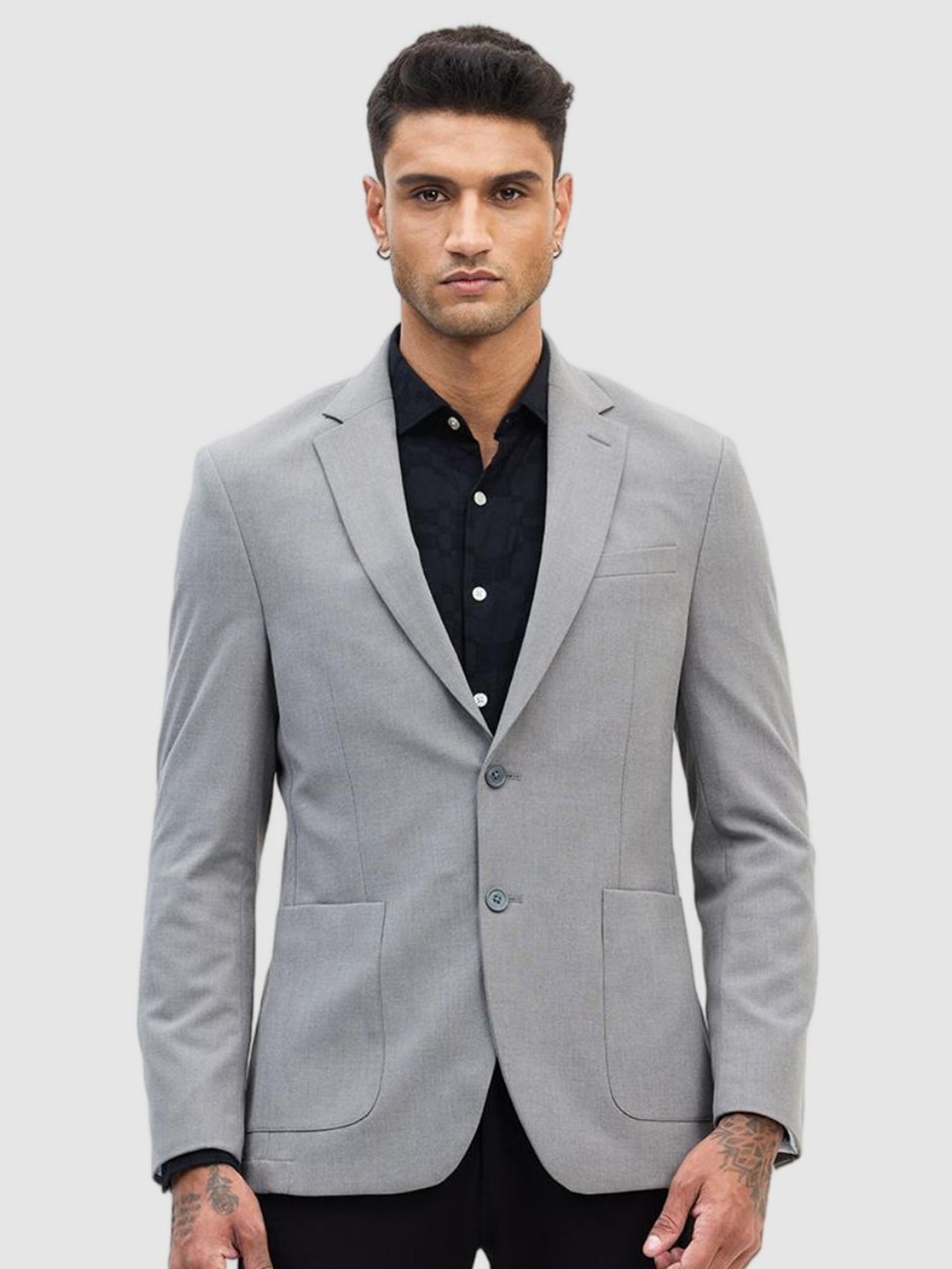 

Snitch Men Slim-Fit Notched Lapel Single-Breasted Formal Blazer, Grey