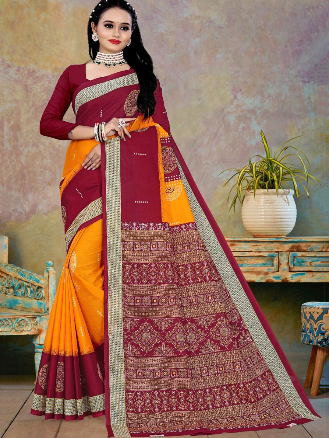 

pasapalli Pure Cotton Sambalpuri Saree, Orange