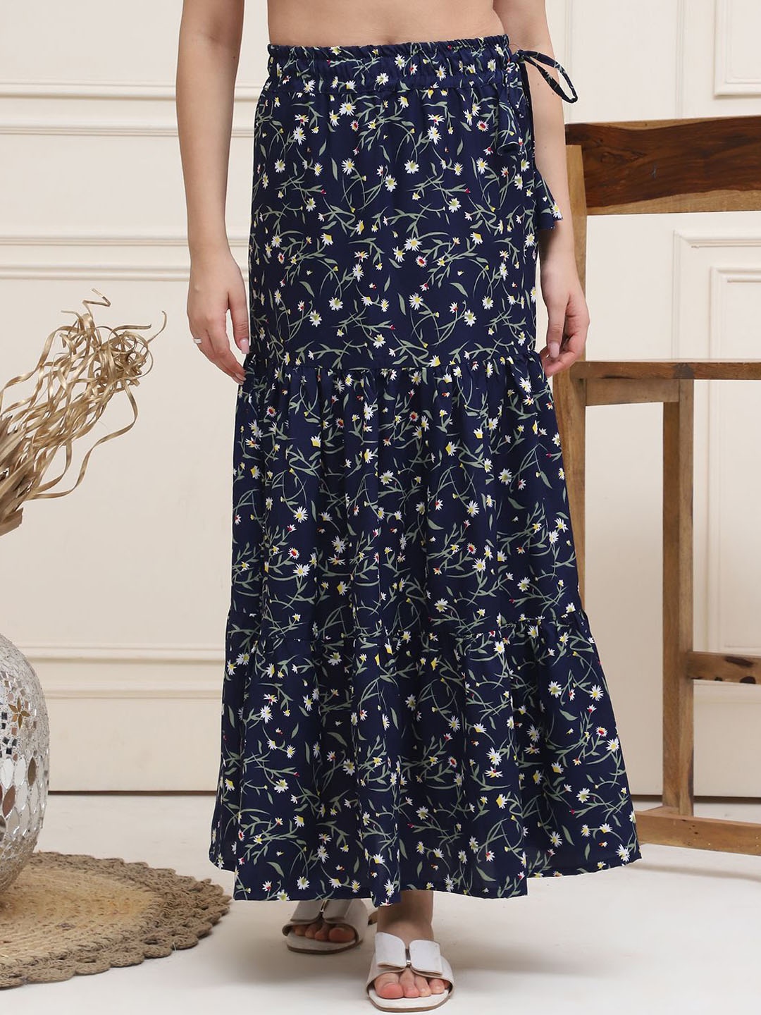 

Valles365 by S.C. Women Floral Printed A-Line Maxi Skirt, Navy blue