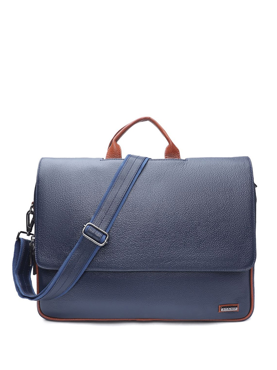 

Stamp Unisex Leather Laptop Bag, Blue