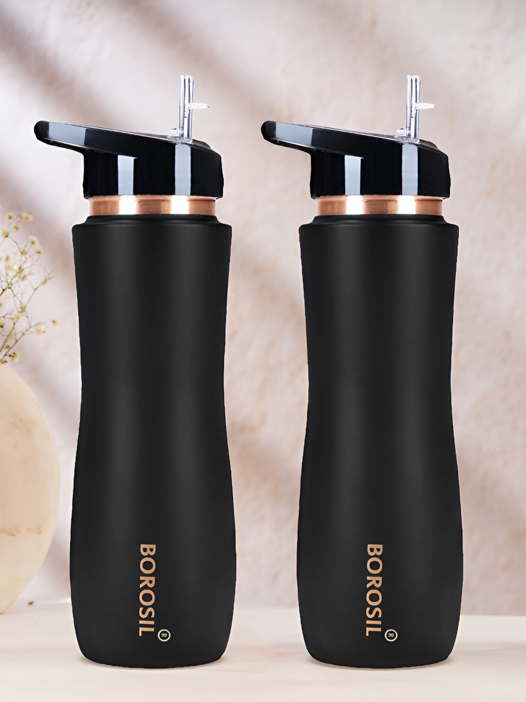 

BOROSIL Black 2 Pieces Copper Sipper Water Bottle 750ml Each