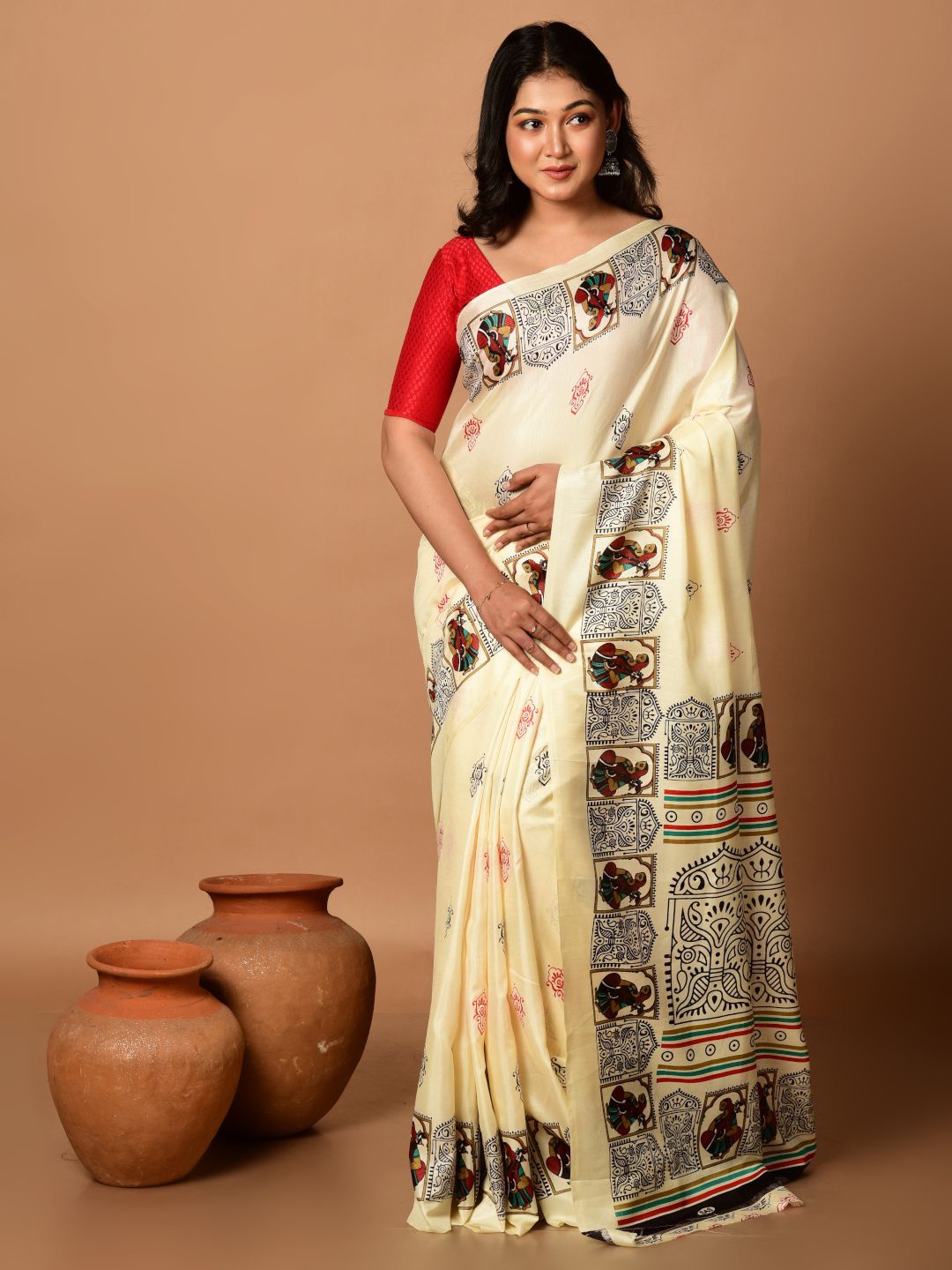 

Laa Calcutta Floral Printed Pure Silk Saree, Off white