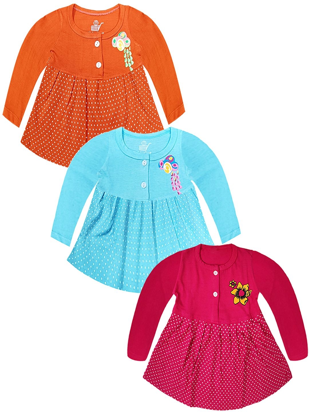 

KidzzCart Girls Pack Of 3 Printed Fit & Flare Dress, Multi
