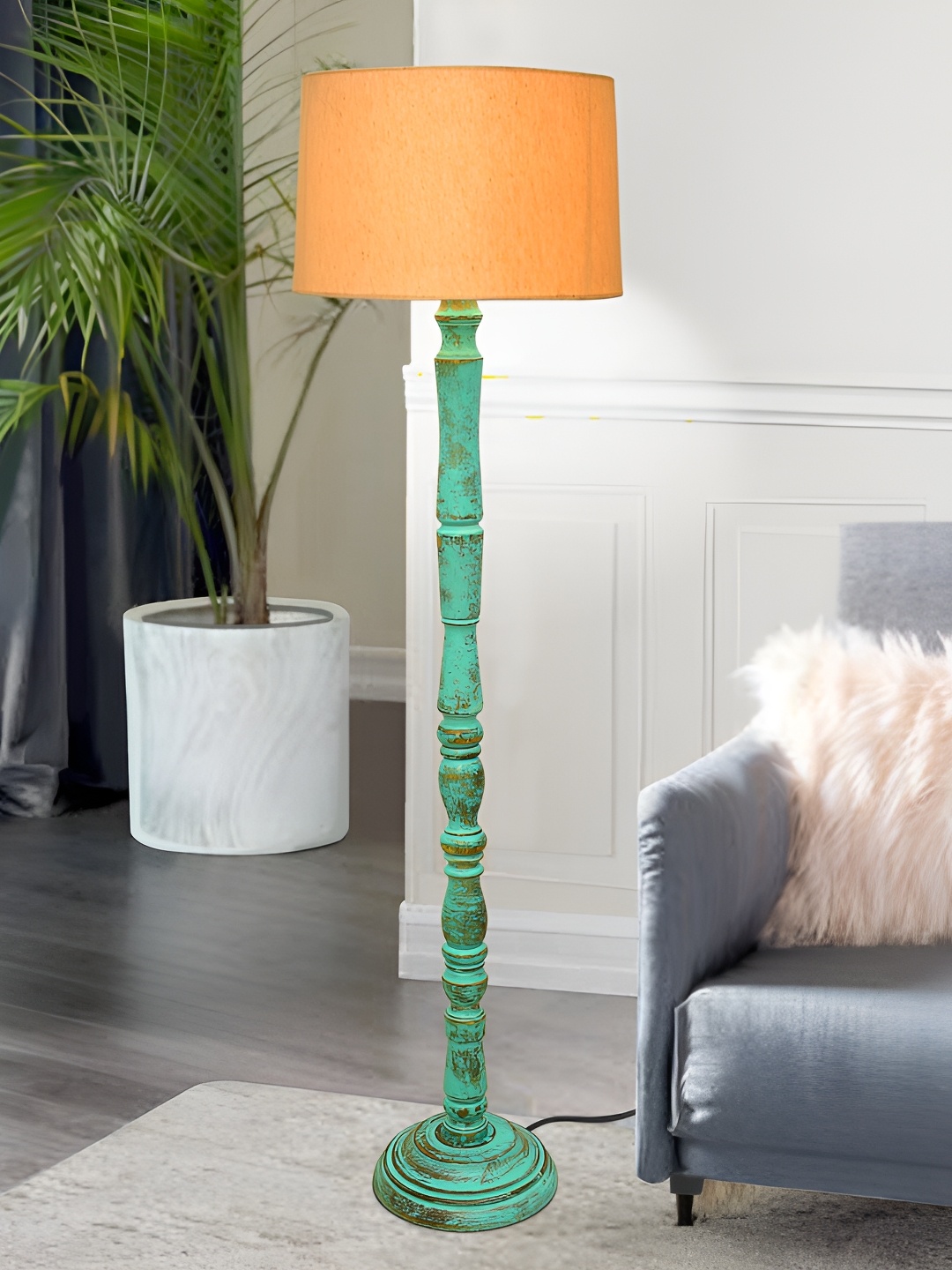 

Homesake Yellow & Blue Cylinder Shaped Wooden Floor Lamp