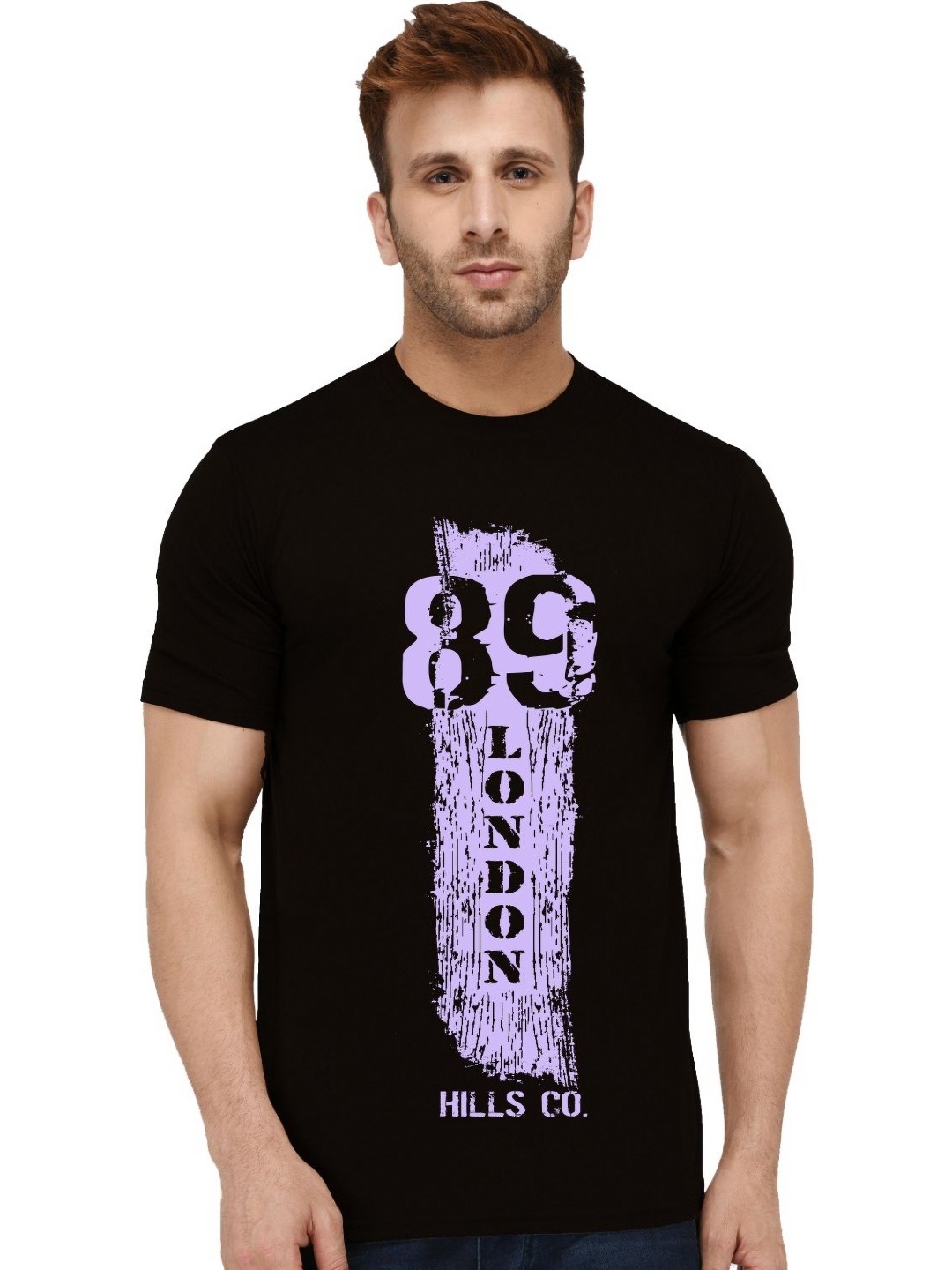

London Hills Men Typography Printed Round Neck Cotton Slim Fit T-shirt, Black