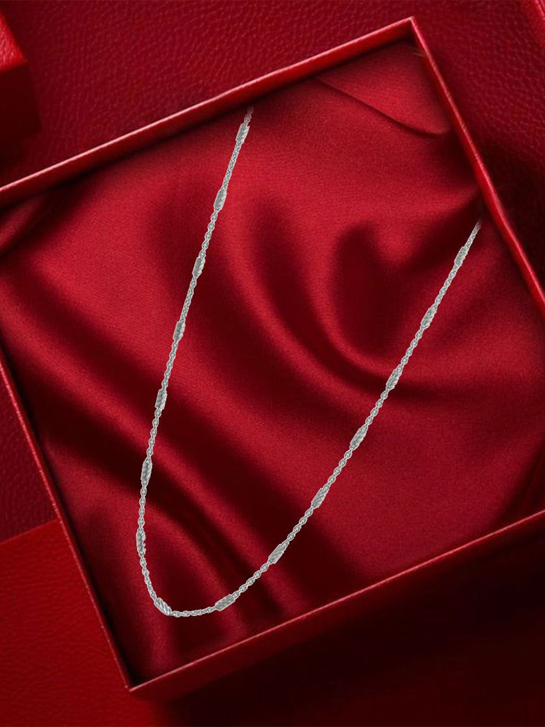

Nipura 925 Sterling Silver Rhodium-Plated Bead Twist Link Minimal Chain
