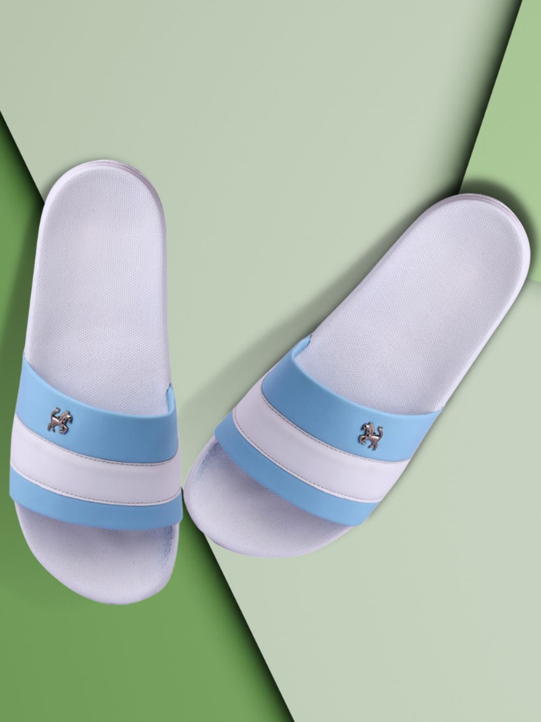 

PERY PAO Men Striped Sliders, Blue