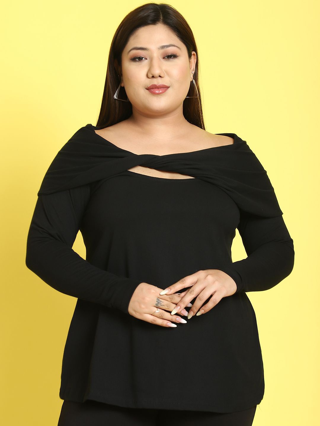 

theRebelinme Plus Size Twisted Cotton Top, Black