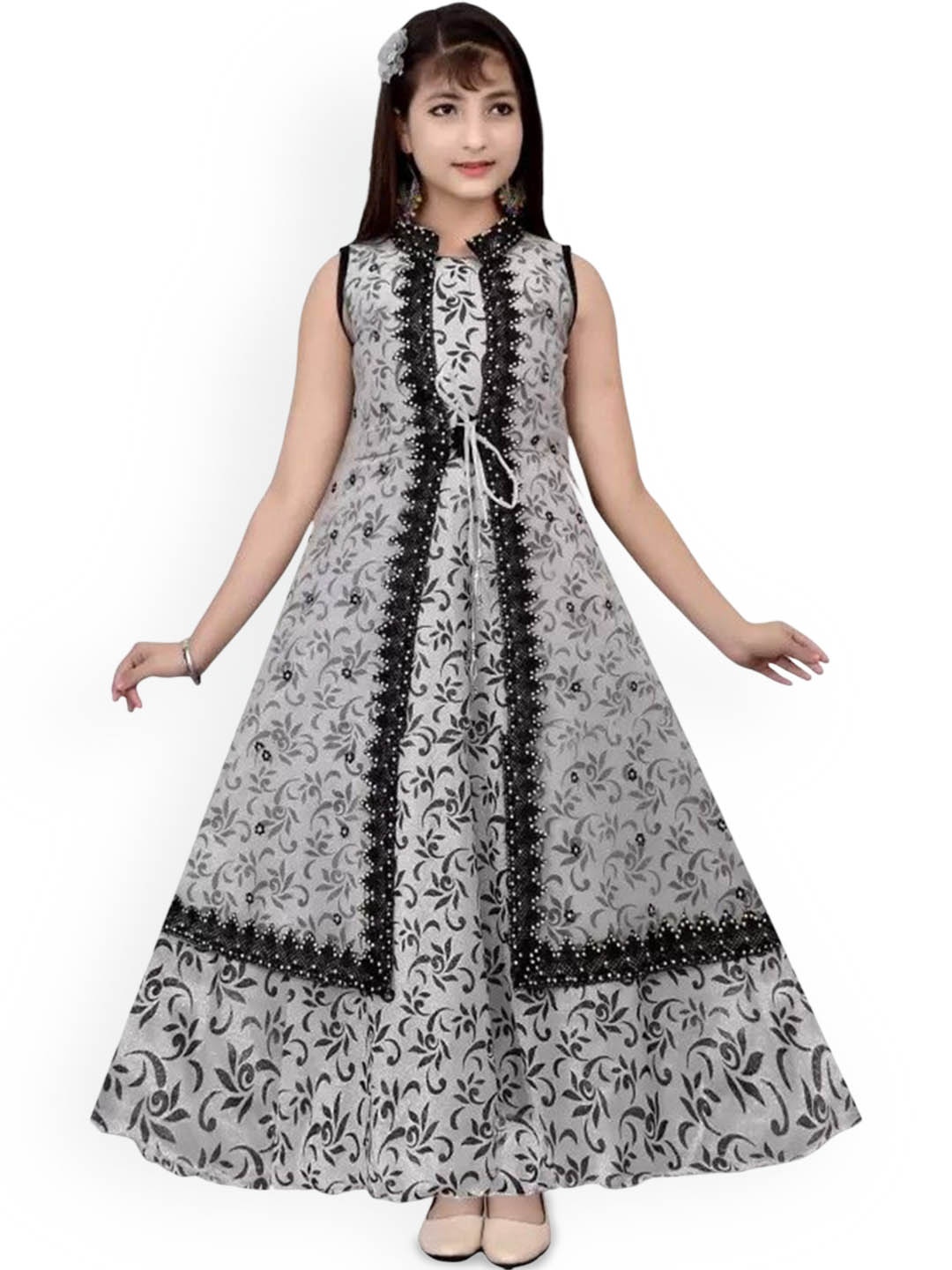 

Doll Fashion Girls Printed Maxi Ethnic Dress, Grey