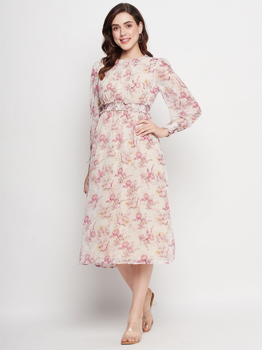 

Madame Women Floral Printed A-Line Dress, Pink