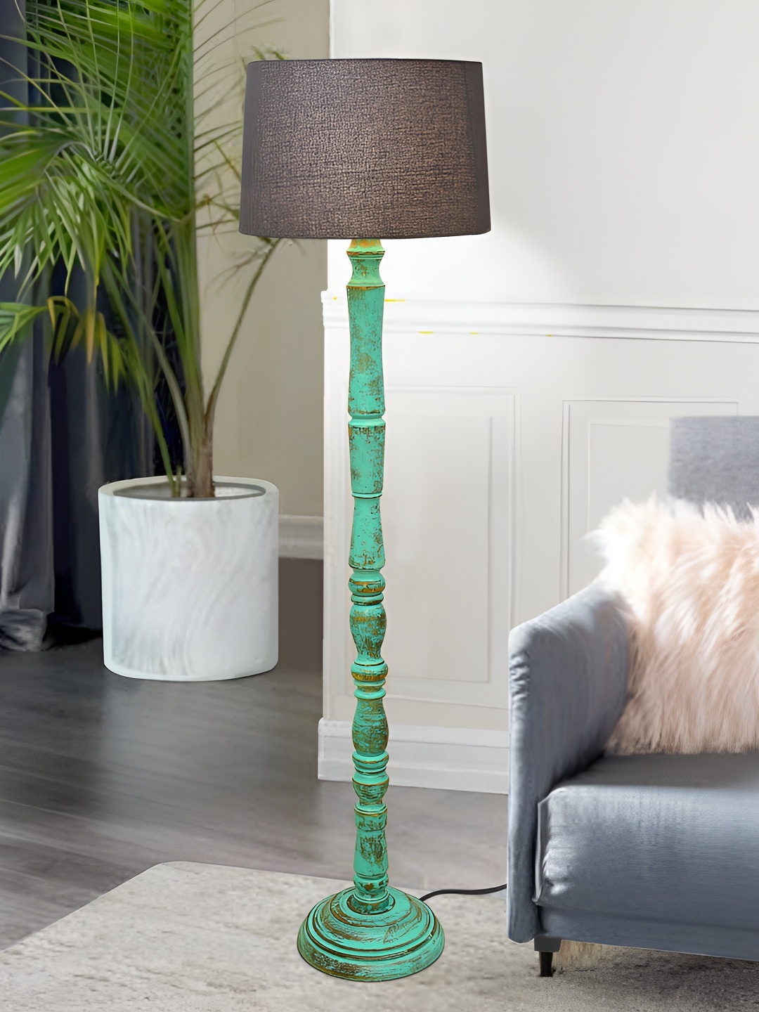 

Homesake Grey & Blue Cylinder Shaped Wooden Floor Lamp