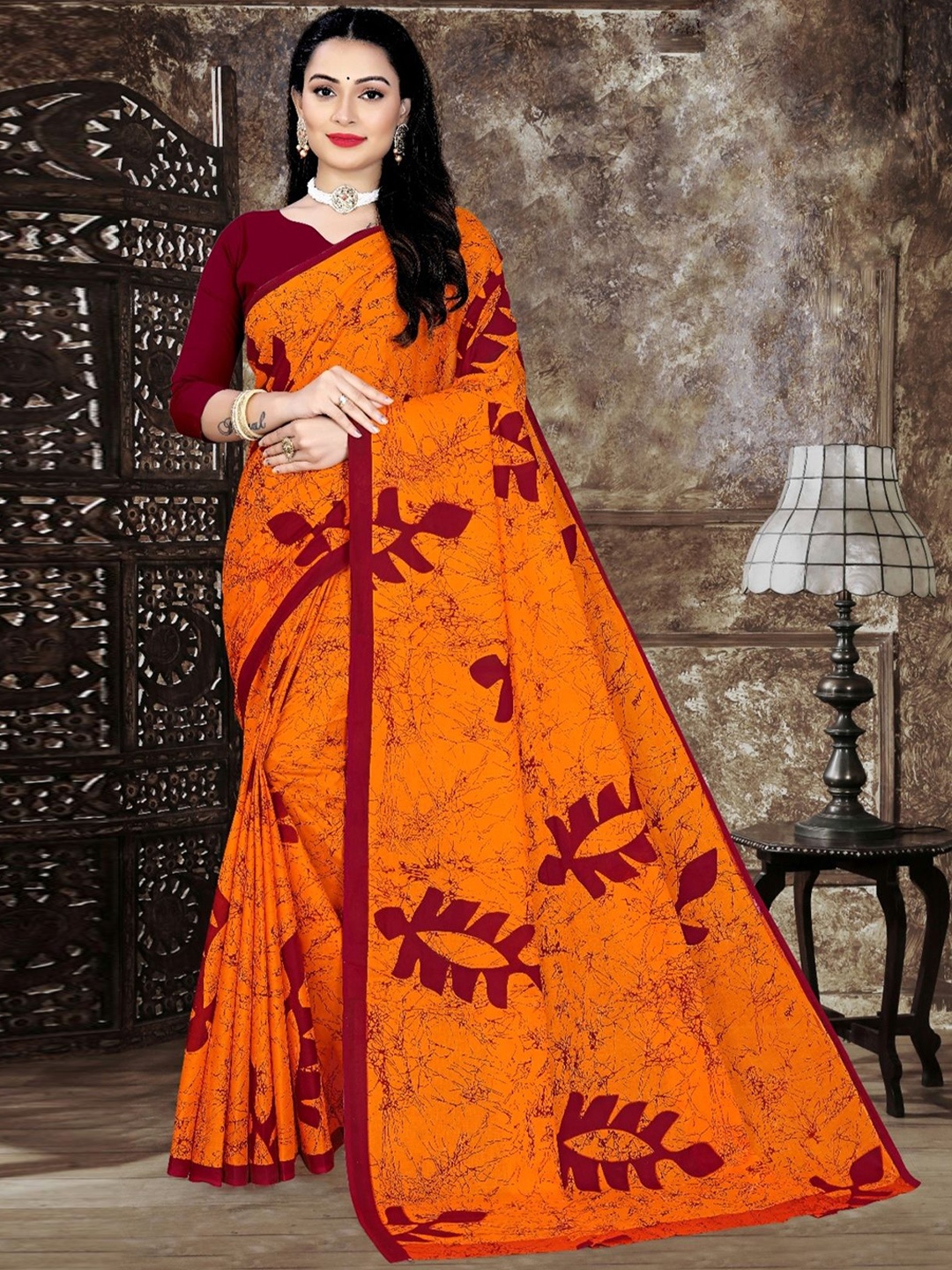 

pasapalli Tie and Dye Pure Cotton Sambalpuri Saree, Orange