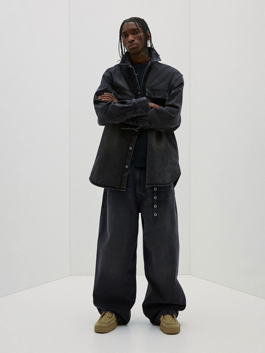 

H&M Oversized Fit Denim Shirt, Grey