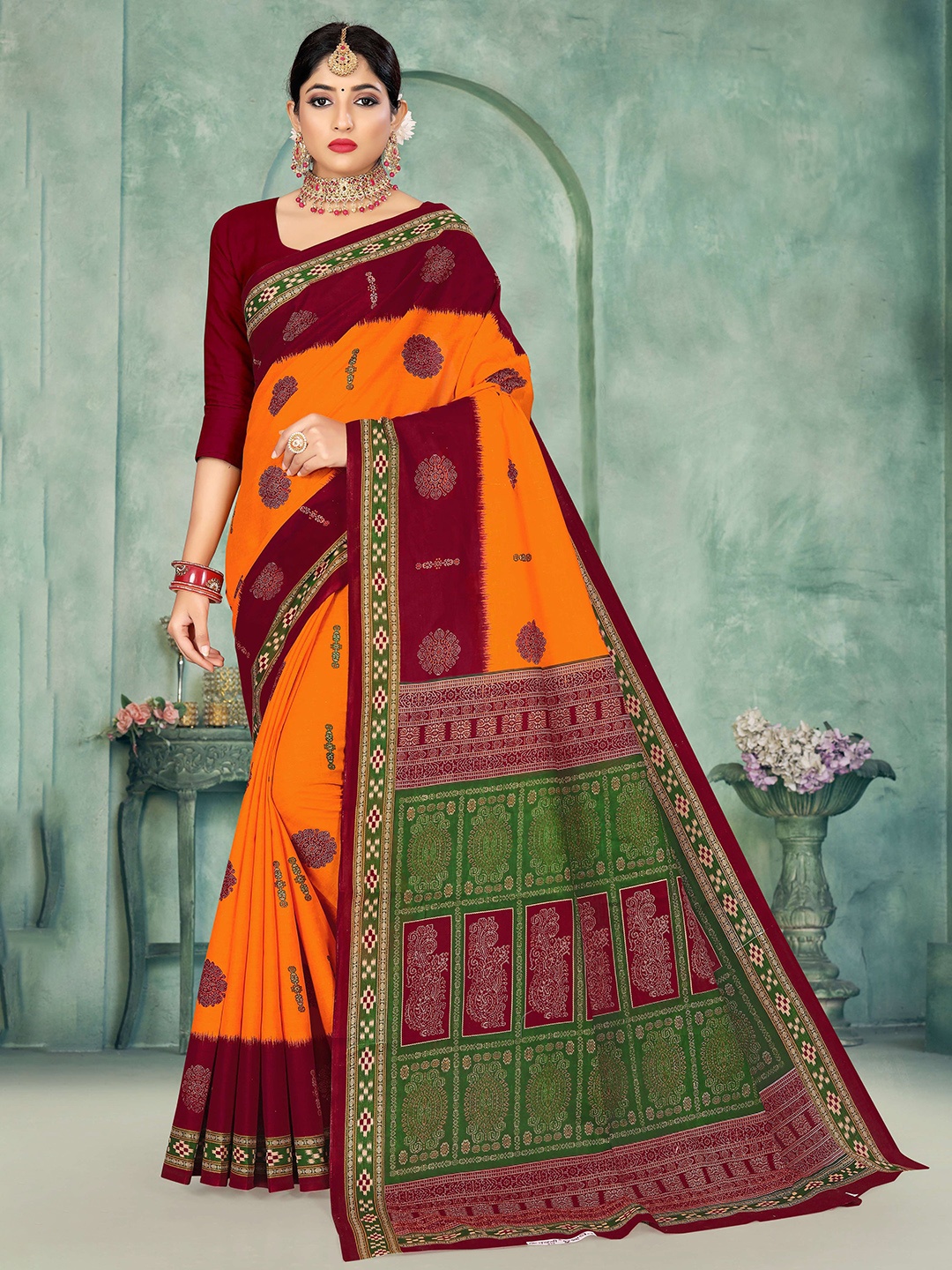 

pasapalli Floral Pure Cotton Sambalpuri Saree, Gold
