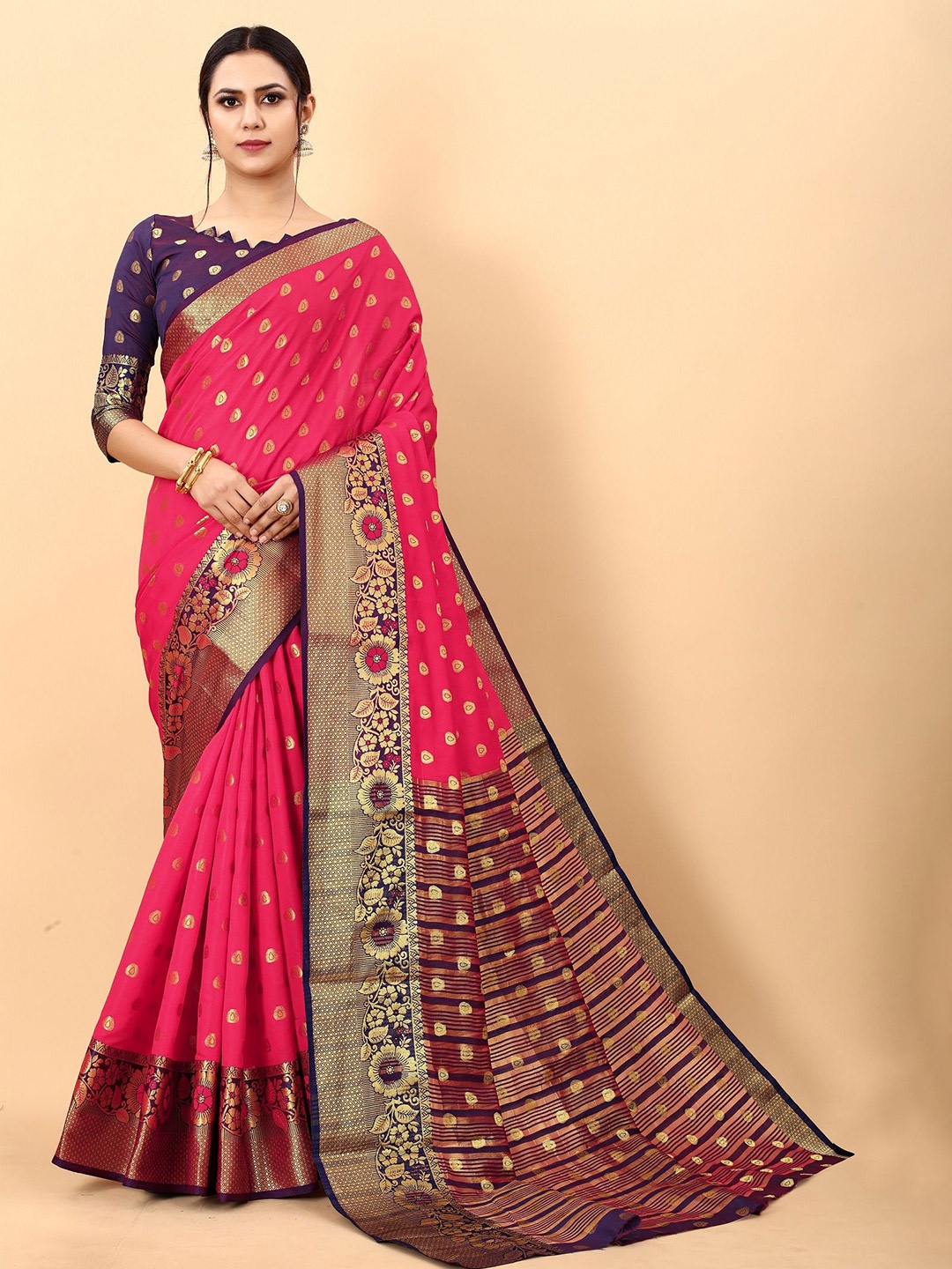 

VEDANT VASTRAM Woven Design Zari Saree, Pink