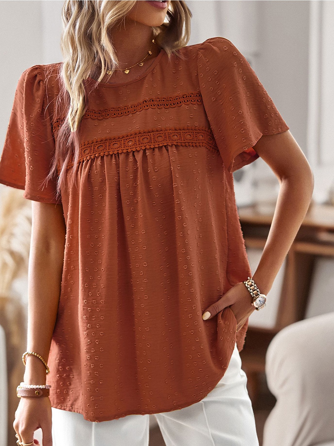 

StyleCast x Revolte Puff Sleeve Peplum Top, Brown