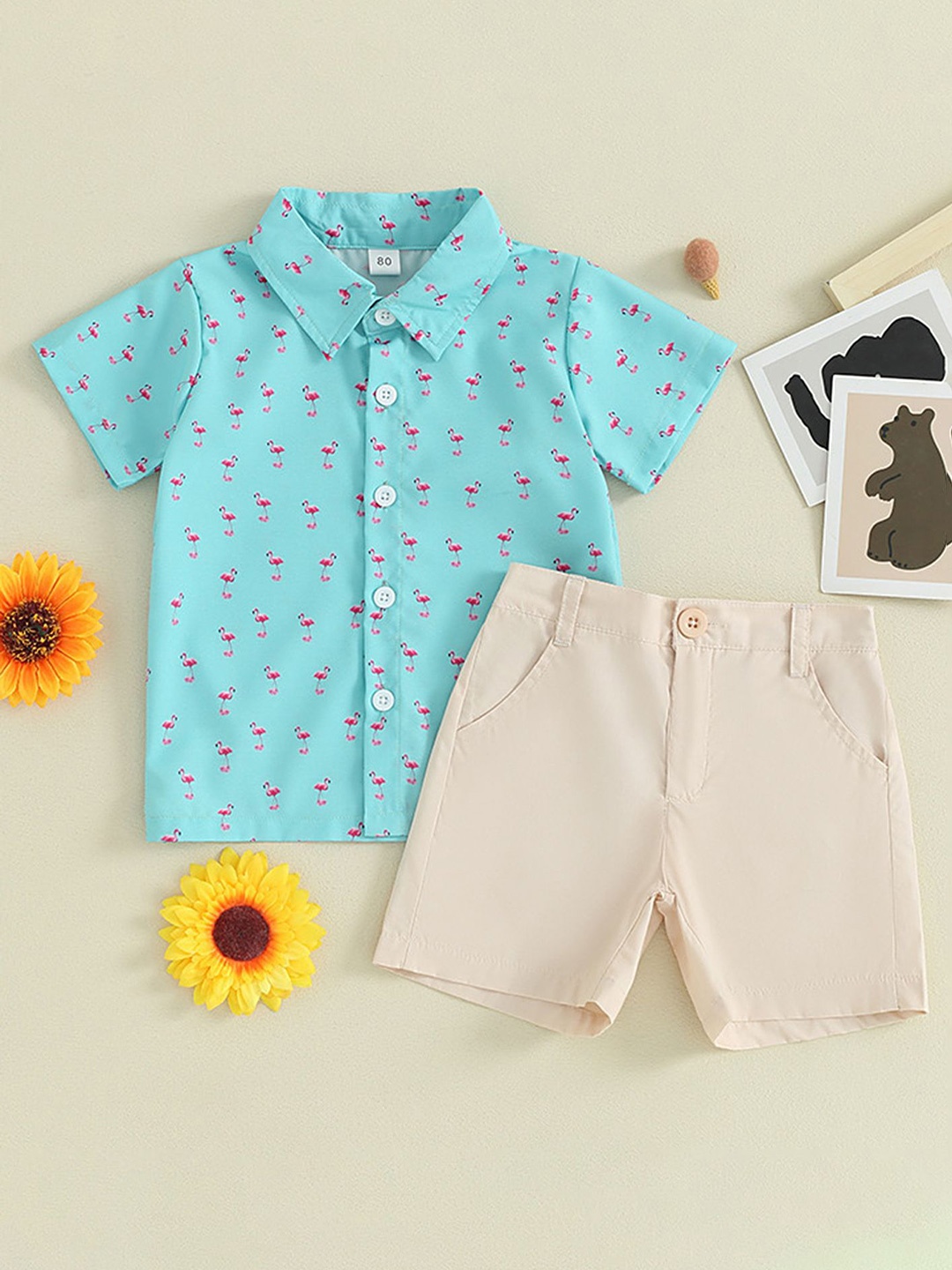 

LULU & SKY Boys Printed Pure Cotton Shirt With Shorts, Blue