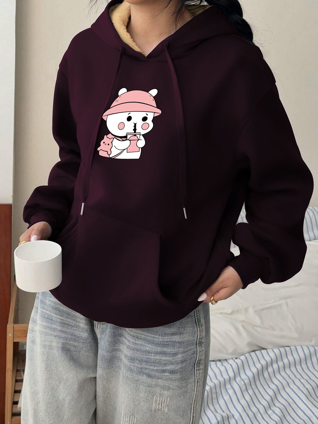 

TOGS & TERRE Women Printed Hooded Pullover Sweatshirt, Maroon
