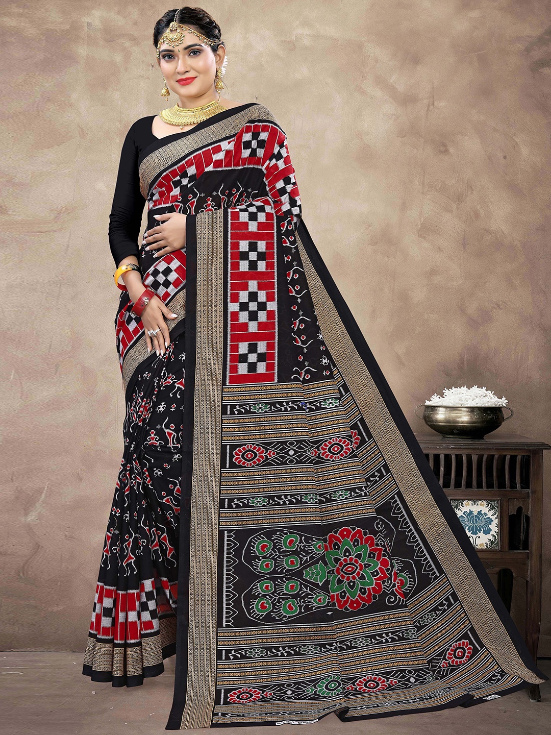

pasapalli Pure Cotton Sambalpuri Saree, Black