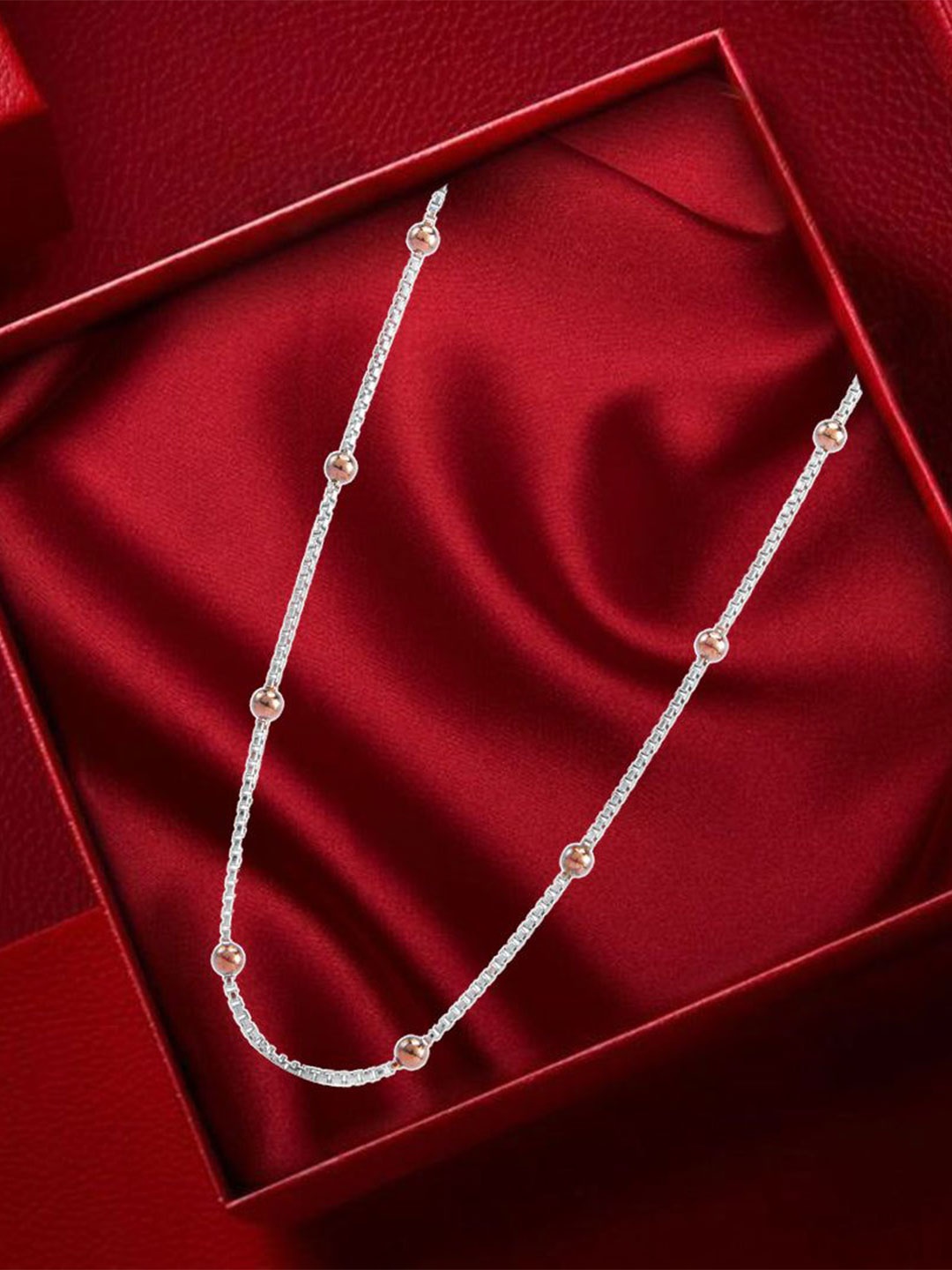 

Nipura 925 Sterling Silver Rhodium-Plated Artificial Stones Studded Popcorn Minimal Chain