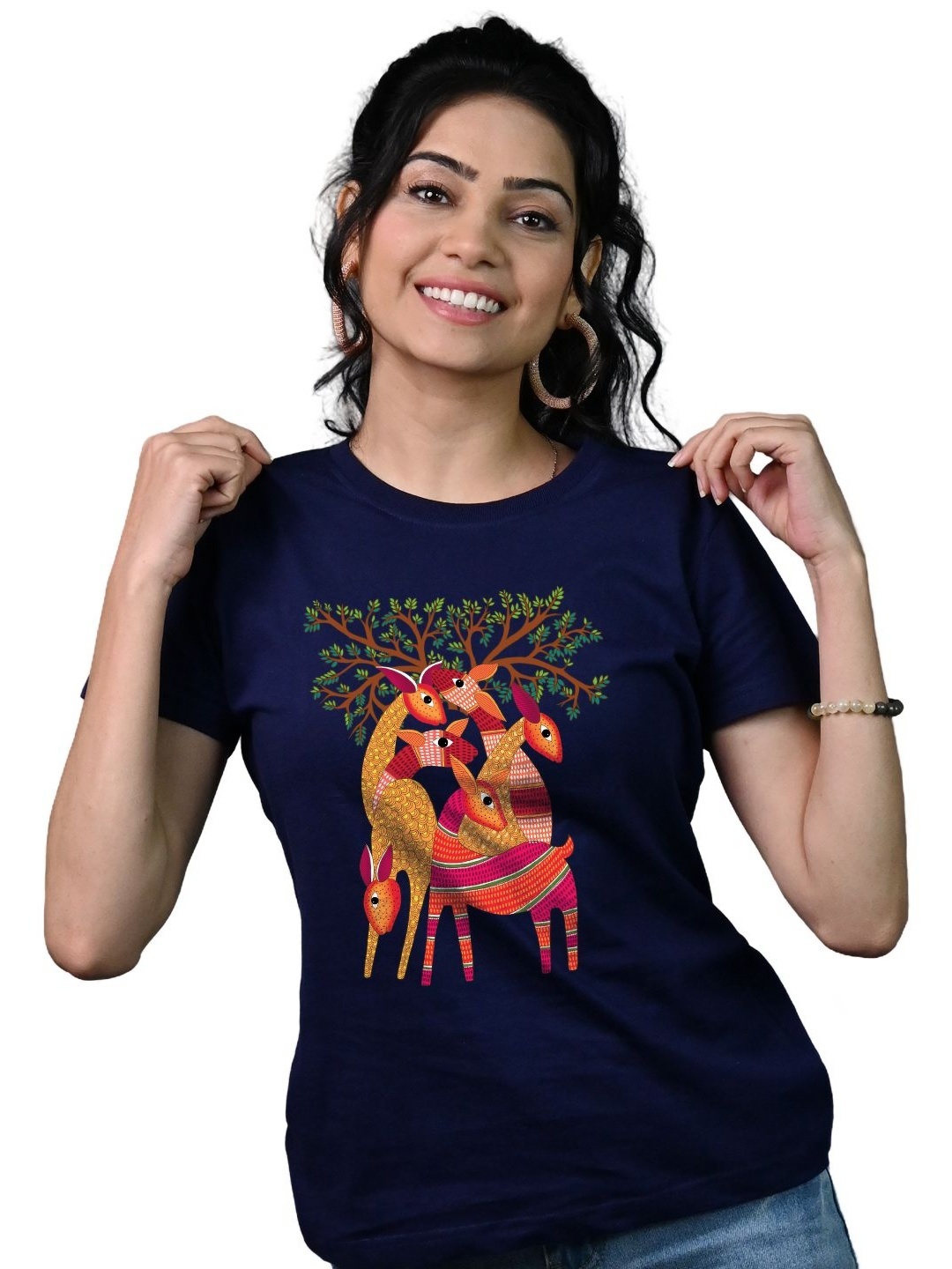 

Tedhi Medhi Family Women Graphic Printed Round Neck Cotton T-shirt, Navy blue