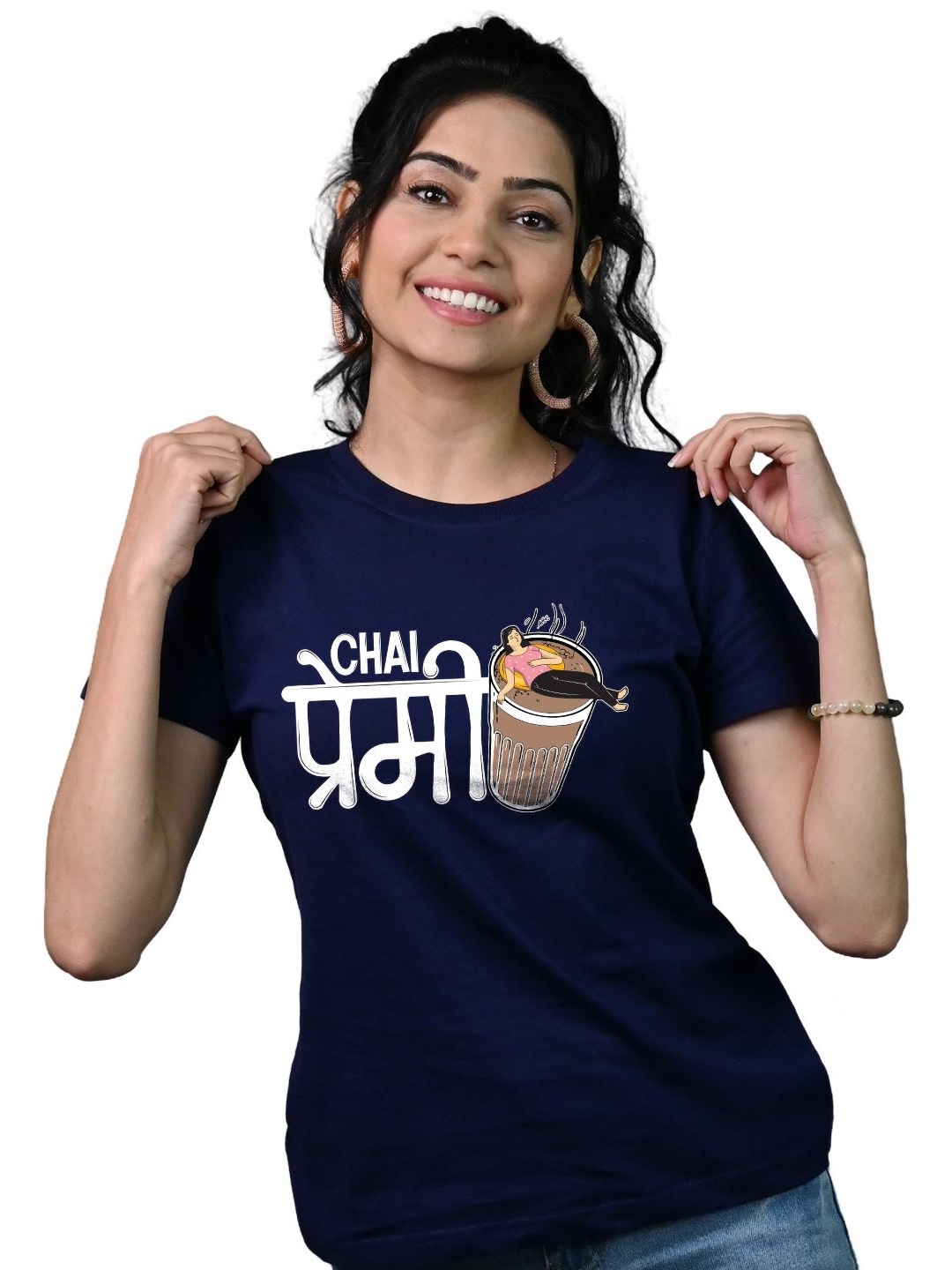 

Tedhi Medhi Family Women Graphic Printed Round Neck Cotton T-shirt, Navy blue
