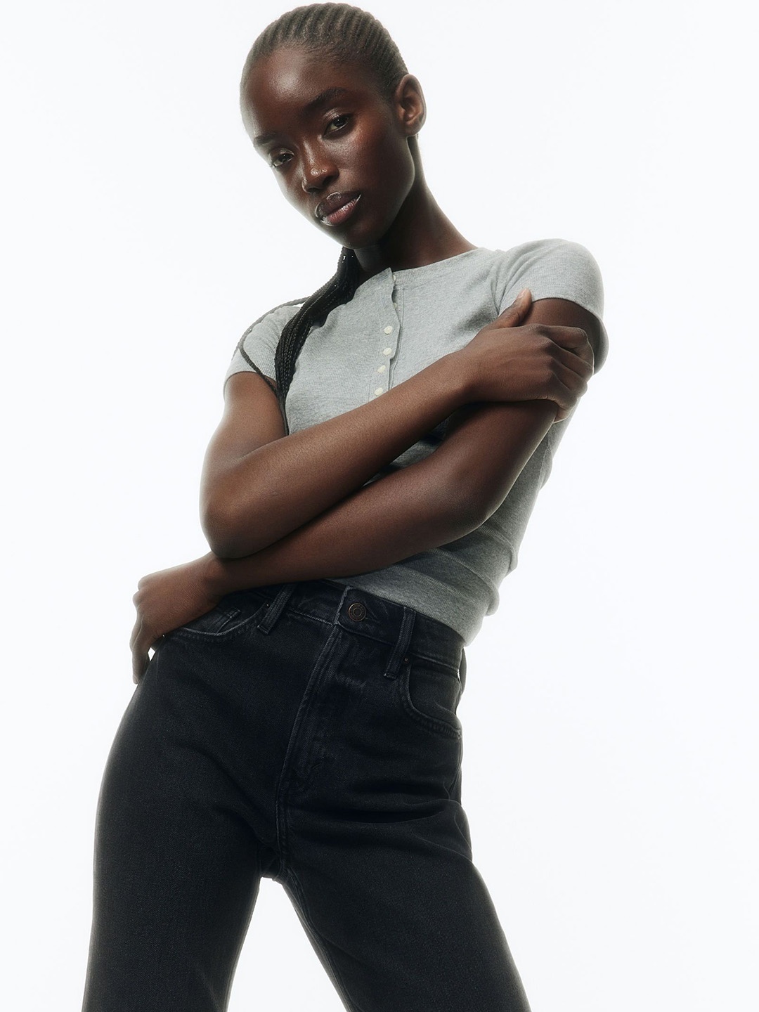 

H&M Slim Straight High Ankle Jeans, Black