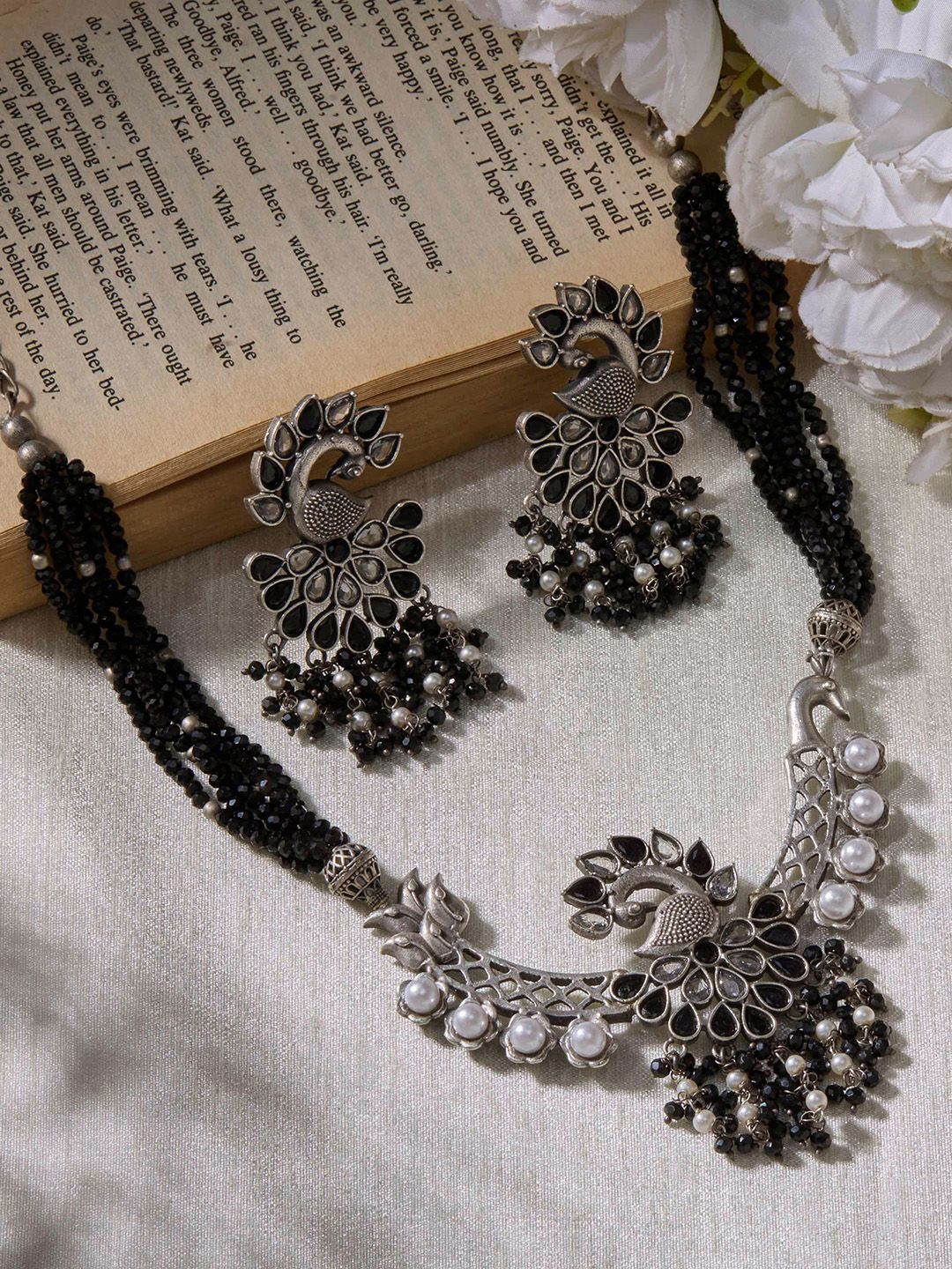 

Priyaasi Silver Plated Black Oxidized Necklace & Earrings