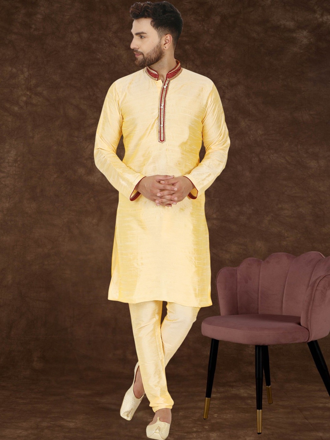

Moda Rapido Mandarin Collar Straight Kurta With Pyjama, Beige