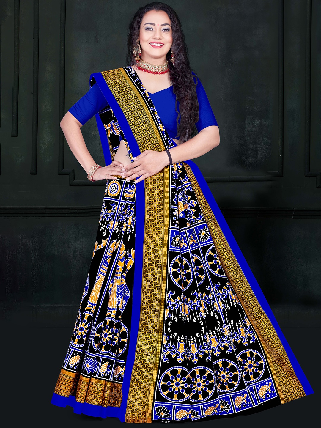 

pasapalli Paisley Pure Cotton Sambalpuri Saree, Blue