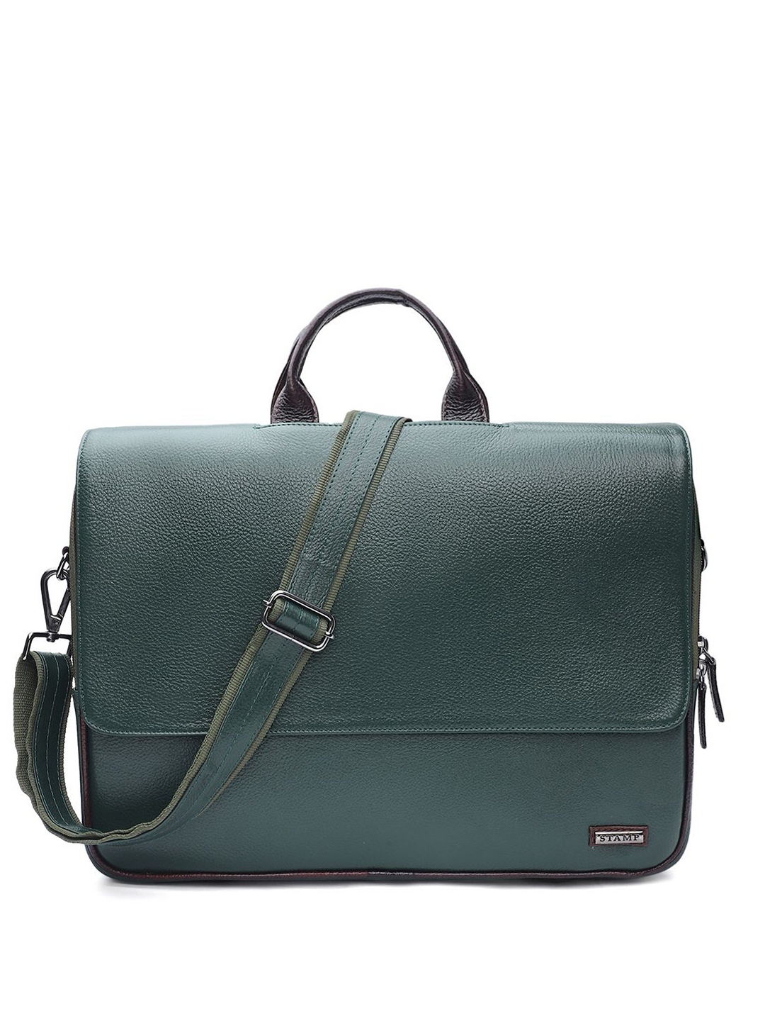 

Stamp Unisex Leather Laptop Bag, Green