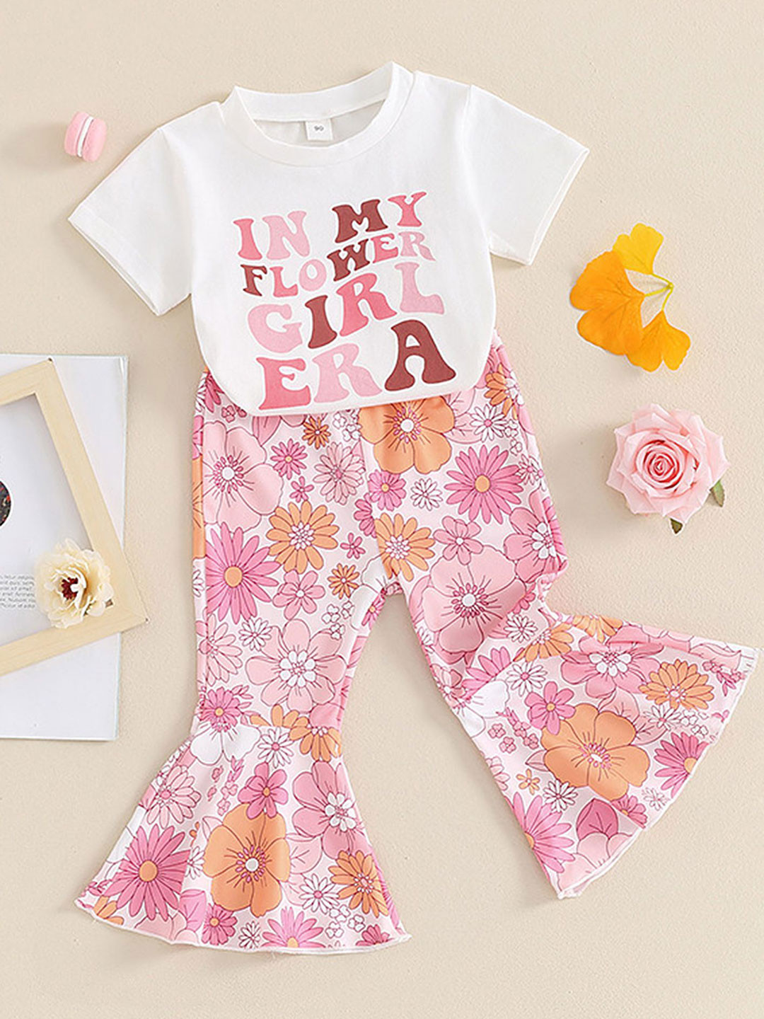 

LULU & SKY Girls Printed Pure Cotton T-Shirt With Trouser, White