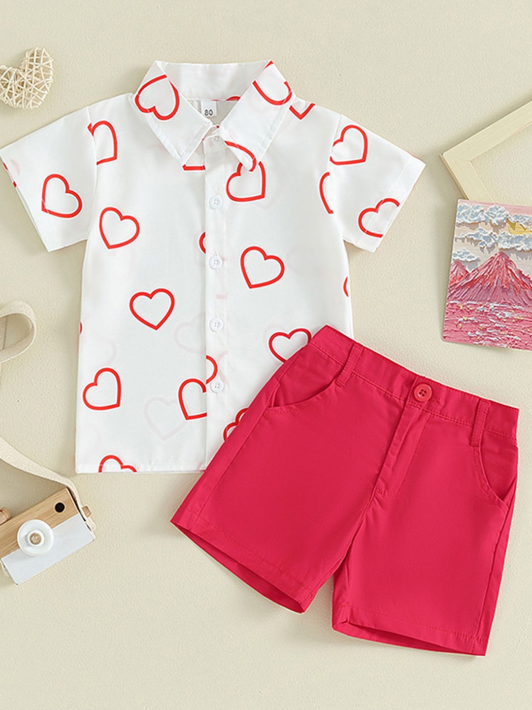

LULU & SKY Boys Printed Pure Cotton Shirt With Shorts, White