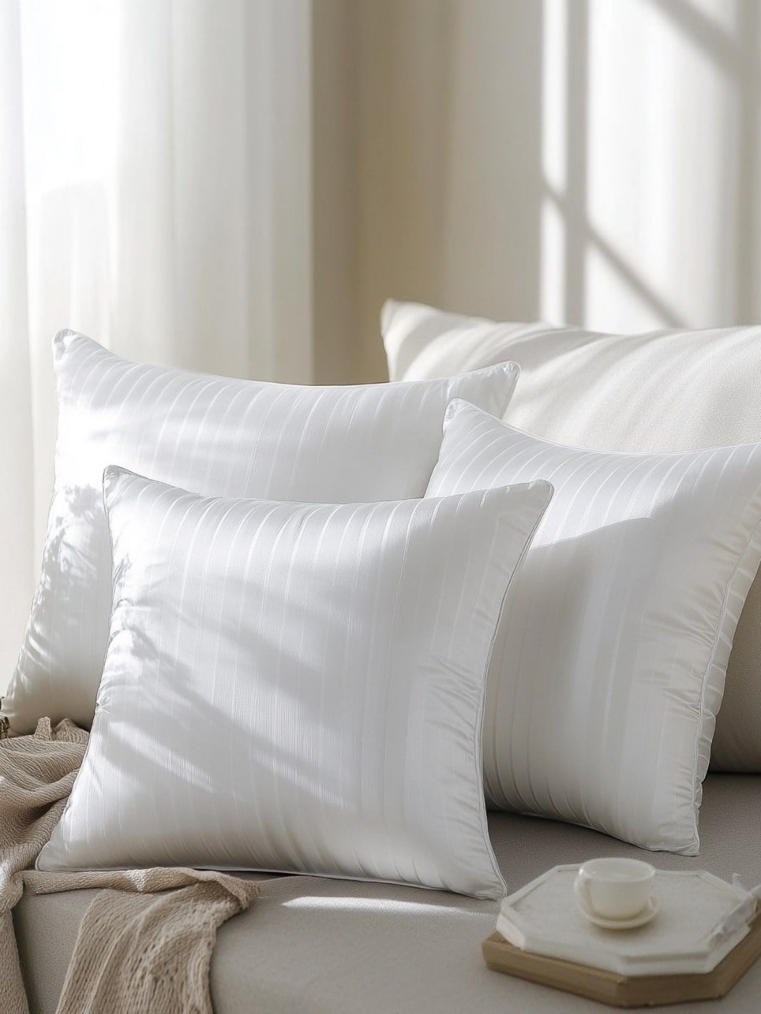 

Nivasam White 3 Pieces Striped Square Shaped Cushions