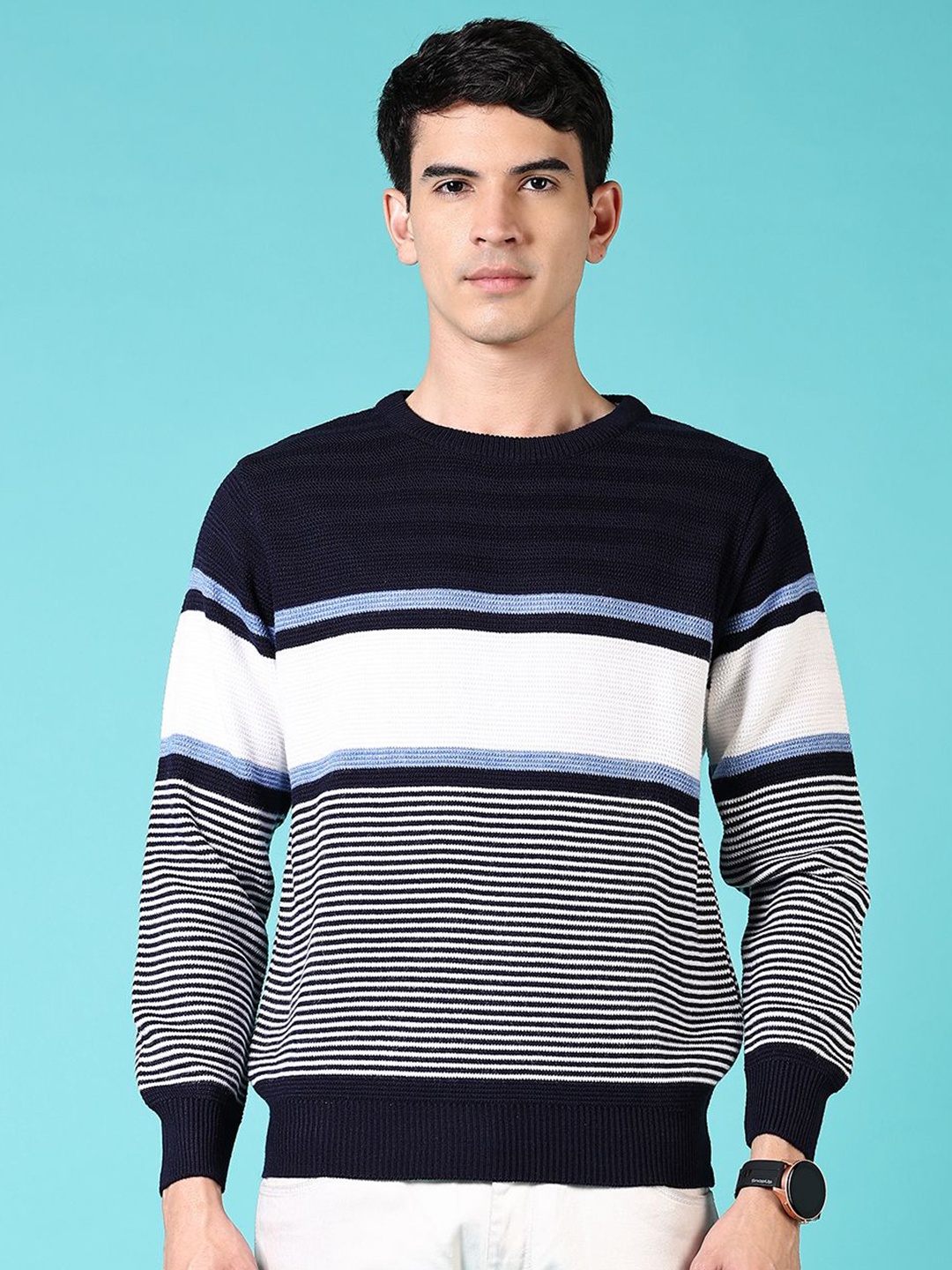 

V-Mart Men Striped Pullover, Navy blue
