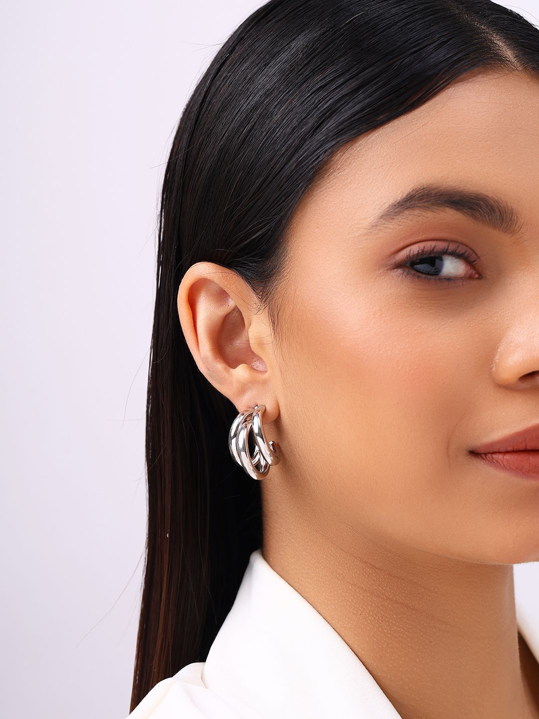 

Priyaasi Silver-Plated Contemporary Hoop Earrings