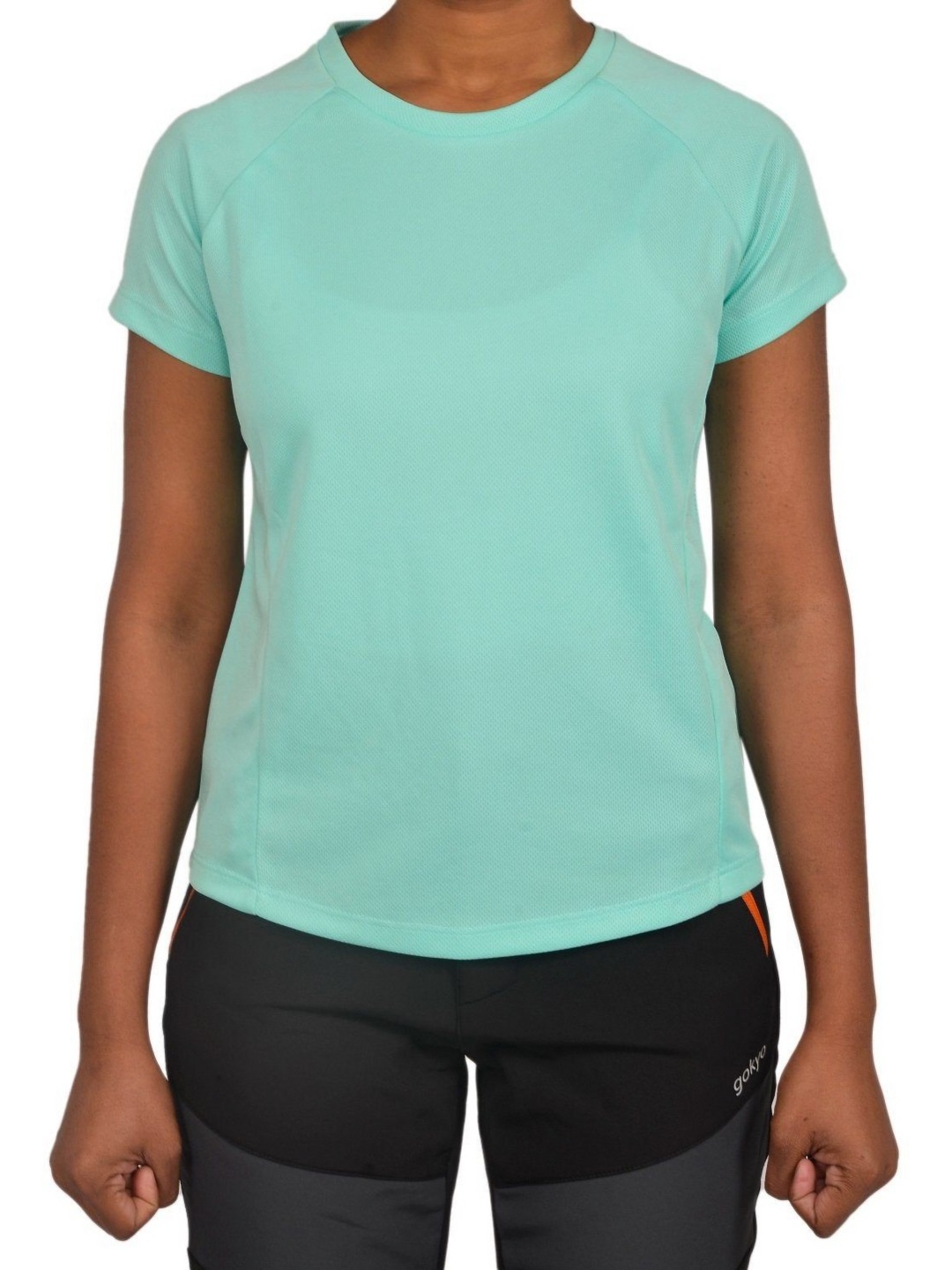 

GOKYO Women Solid Round Neck T-shirt, Sea green