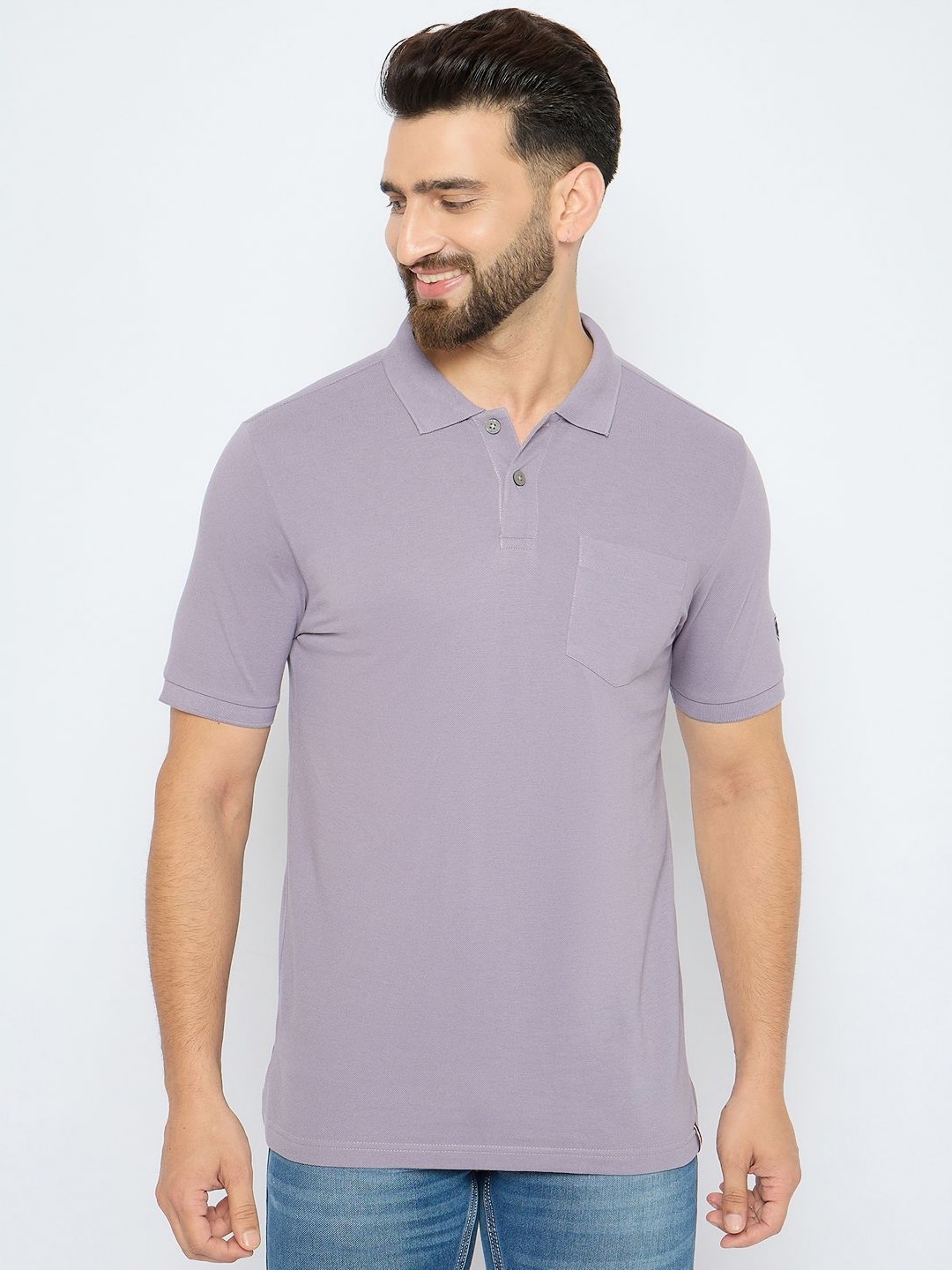

AXMANN Men Solid Polo Collar Cotton T-shirt, Lavender