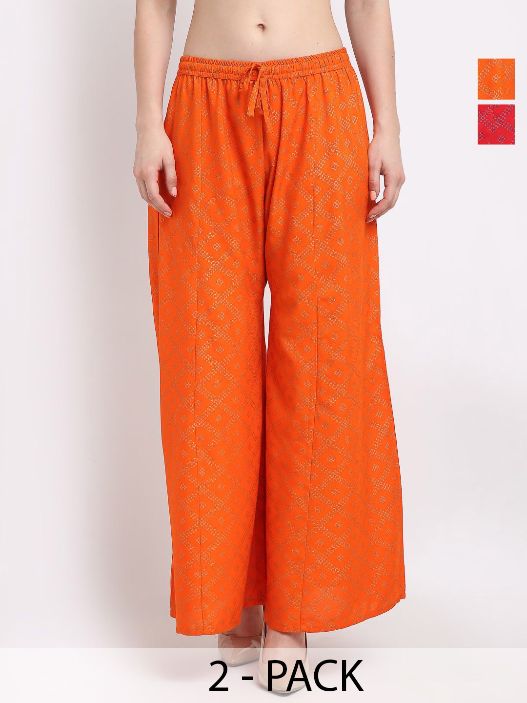 

GRACIT Women Pack Of 2 Printed Flared Knitted Ethnic Palazzos, Red