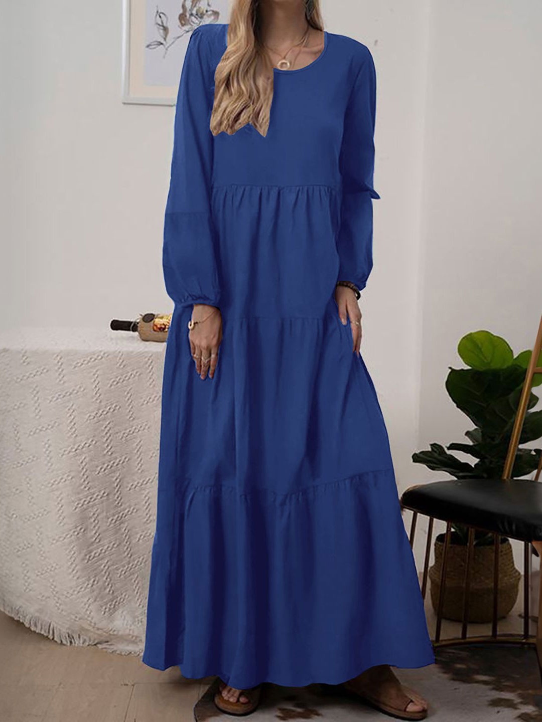 

StyleCast x Revolte Puff Sleeve Tiered A-Line Maxi Dress, Blue