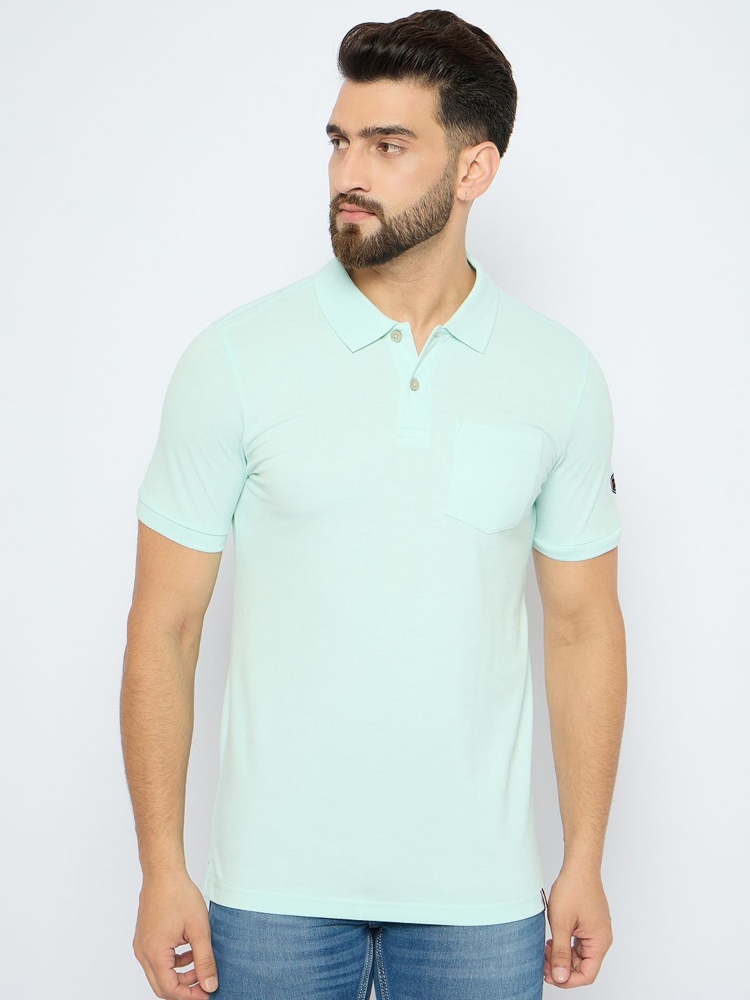 

AXMANN Men Solid Polo Collar Cotton Slim Fit T-shirt, Blue