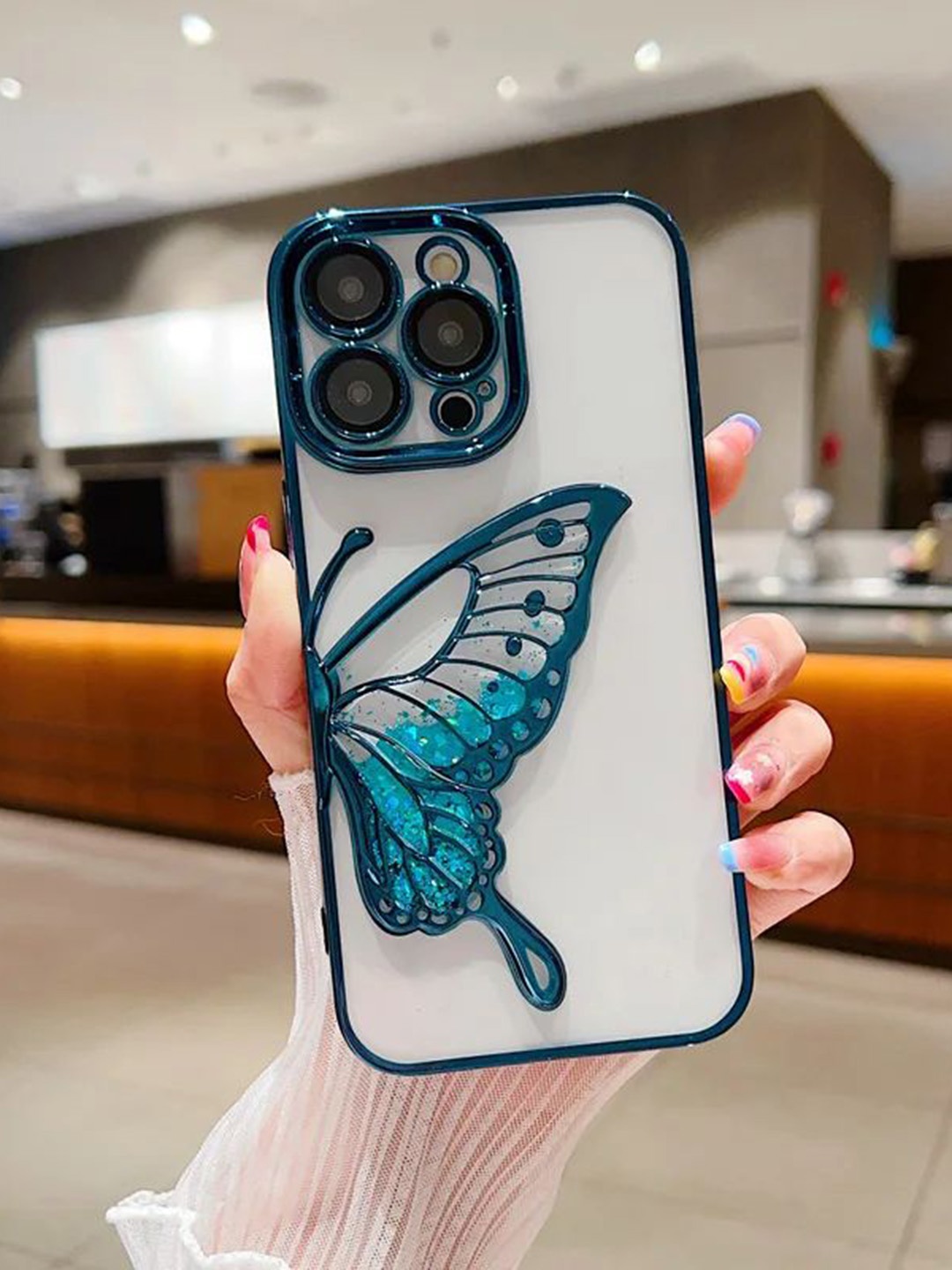 

Luxury Kase LK100 Quirky iPhone 15 Pro Plating Dream Butterfly Clear Case Cover Back Case, Teal